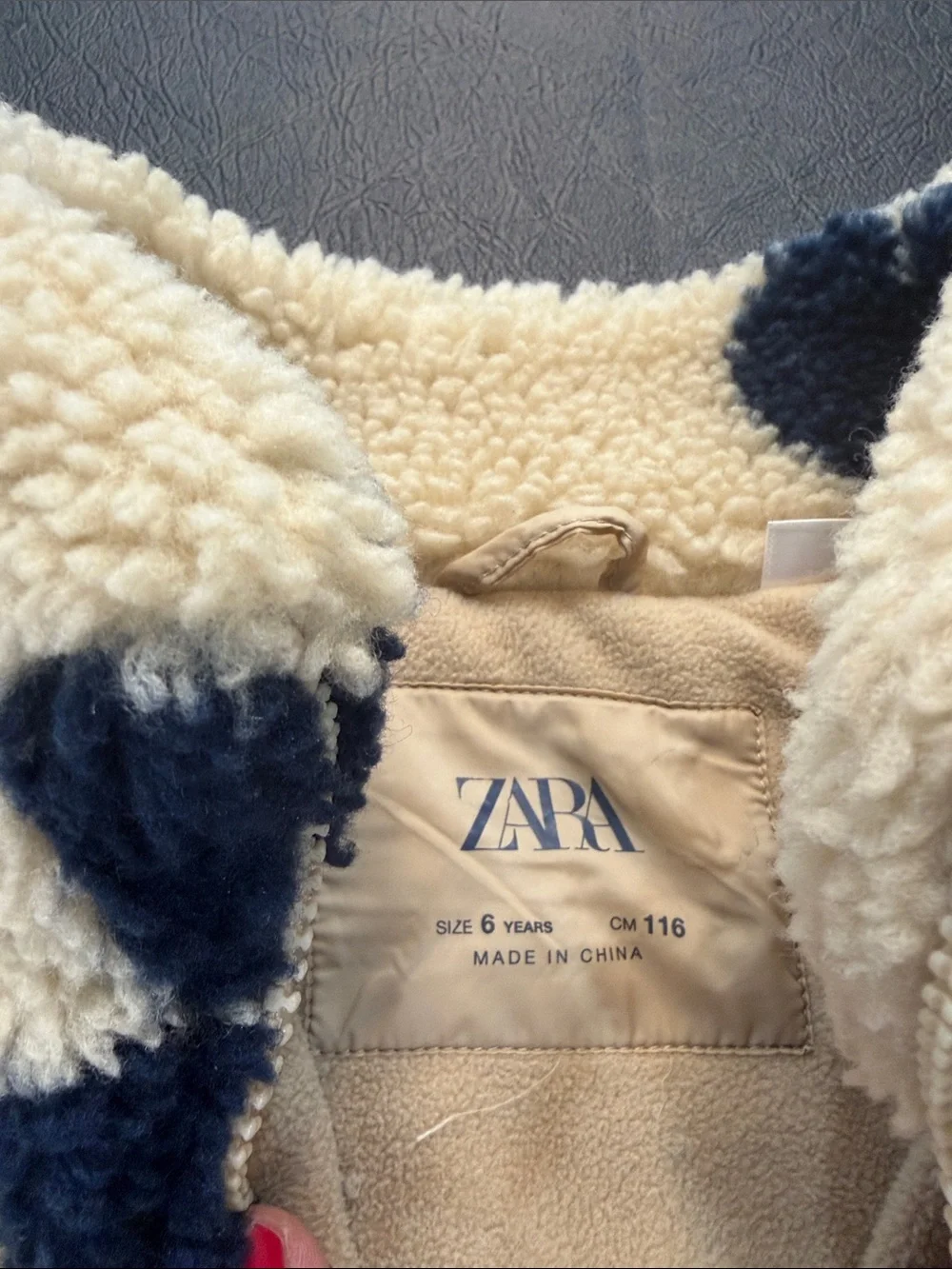 Zara Cream Sherpa Jacket with Navy Heart Pattern